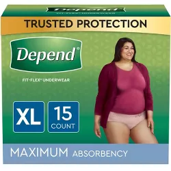 Depend FIT-FLEX Incontinence Fragrance Free Underwear for Women - Maximum Absorbency - Extra-Large - Blush - 15ct