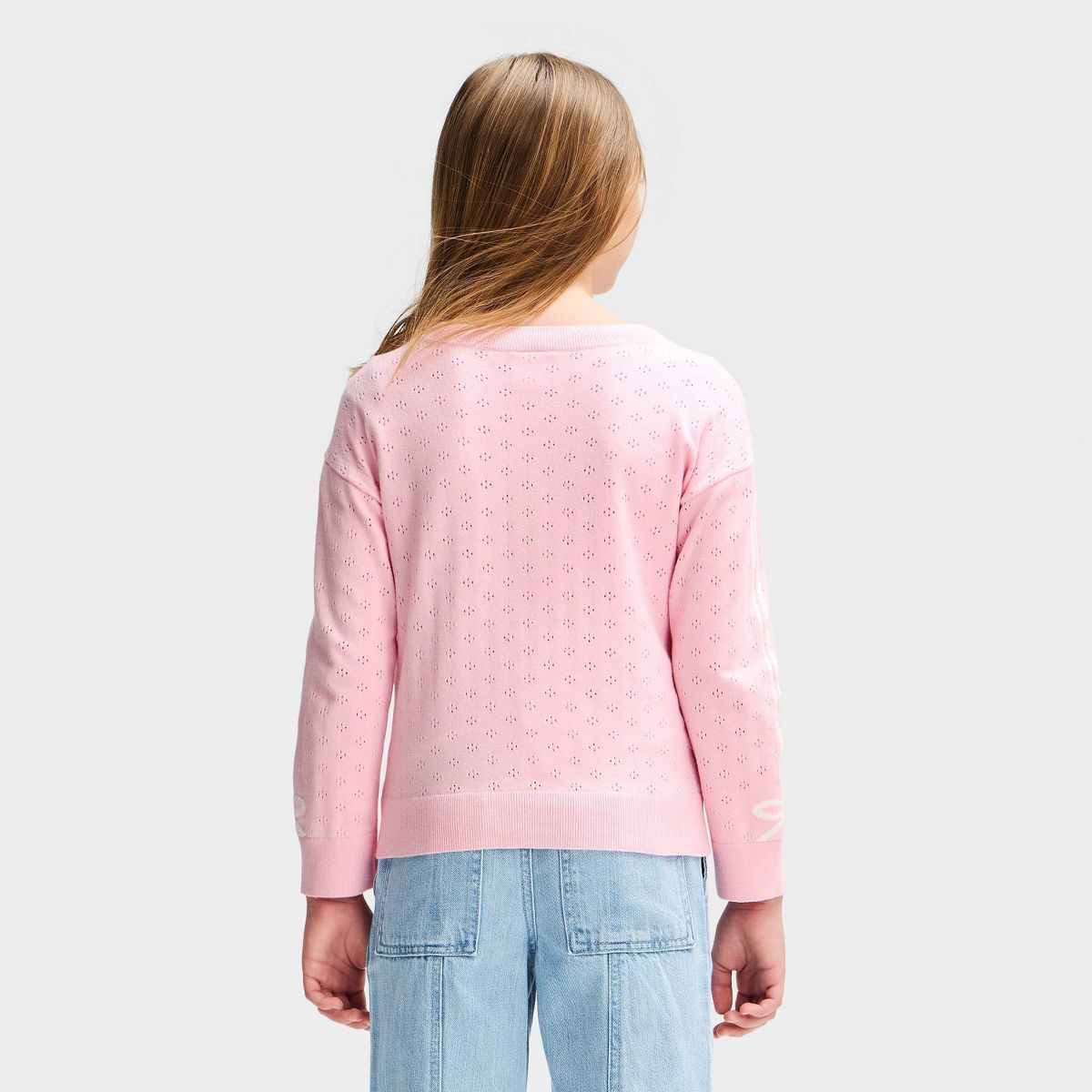 Girls' Hello Kitty Bows Pointelle Knit Sweater - Light Pink - thumbnail 3