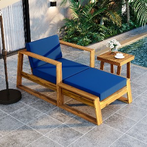 Lyngins Outdoor Acacia Wood Lounge Set – Patio Accent Chair & Ottoman with Removable Cushions, Side Table, All-Weather Outdoor Chaise Lounge/Daybed - 1 of 4