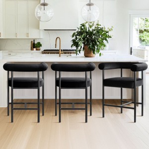 Set of 3 Velvet Upholstered Counter Height Stools, Modern Kitchen Island Stools with Armrests and Footrest for Home Bar-Maison Boucle - 1 of 4