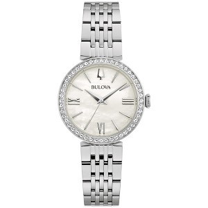 Bulova Ladies' Classic Crystal Stainless Steel 3-Hand Quartz Watch, White Mother-of-Pearl Dial, 30mm - 1 of 4