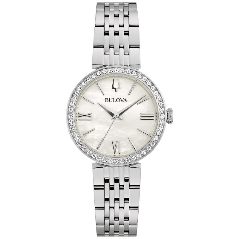 Bulova Ladies' Classic Crystal Stainless Steel 3-Hand Quartz Watch, White Mother-of-Pearl Dial, 30mm, 1 of 5