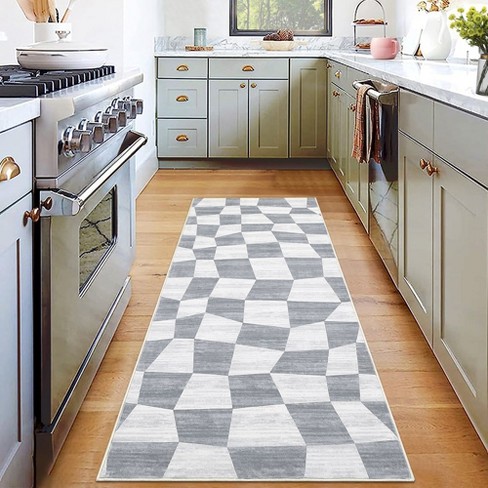 Modern Checkered Rug Washable Area Rug Low Pile Stain Resistant 