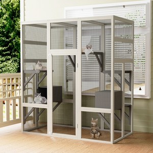 70'' Large Catio Outdoor Cat Enclosure, Wood Cat Playen Catio with Waterproof Roof, 5 Platforms & Resting Box, Feral Animal Shelter for Multiple Cats - 1 of 4