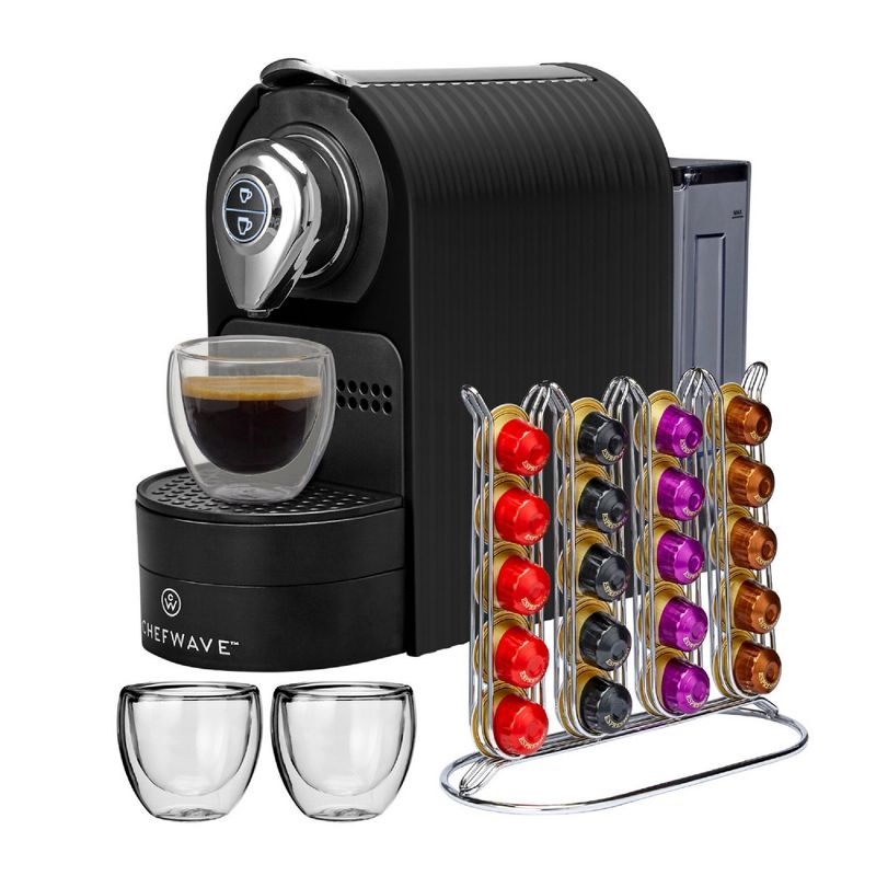 ChefWave Mini Espresso Machine (Black) with Coffee Capsules and Holder Bundle, 2 of 4