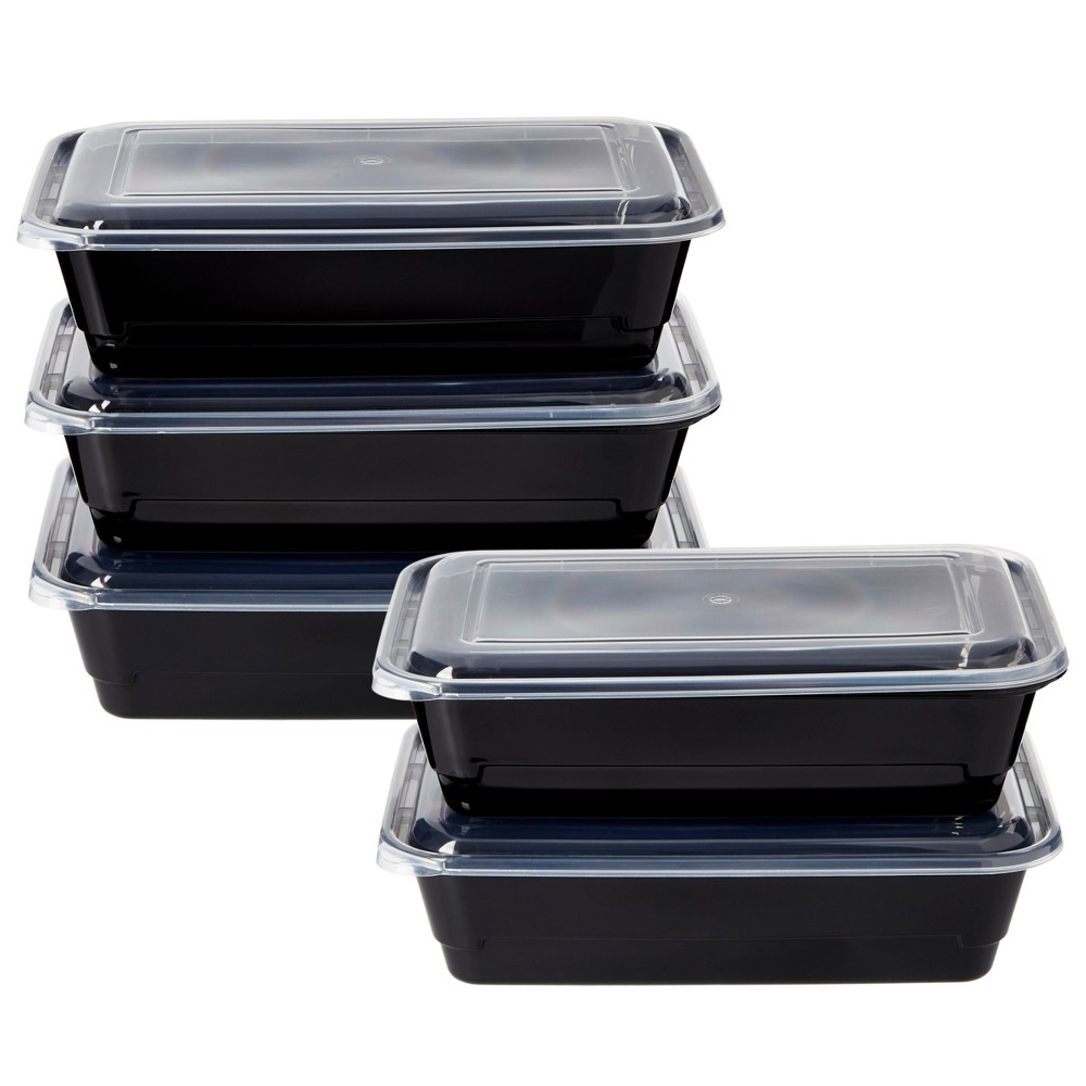 Photos - Food Container 5pk One Compartment Meal Prep Food Storage Container Set: BPA-Free, Dishwasher-Safe, Plastic, 5 Containers with Lids