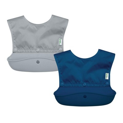 Image of Green Sprouts Snap & Go Silicone Food-catcher Bib (2 pack)-Gray & Navy-6-18mo