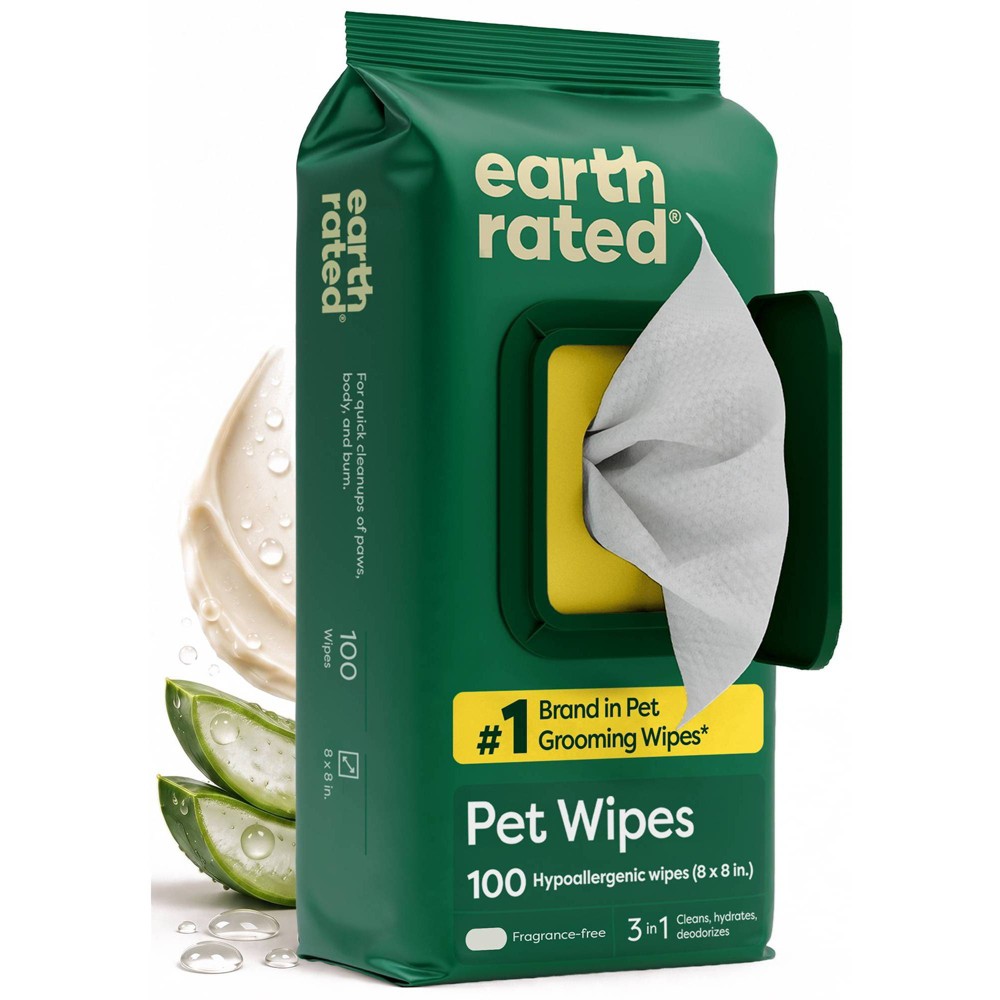 Earth Rated Thick Hypoallergenic Unscented Dog Grooming Wipes - 100ct