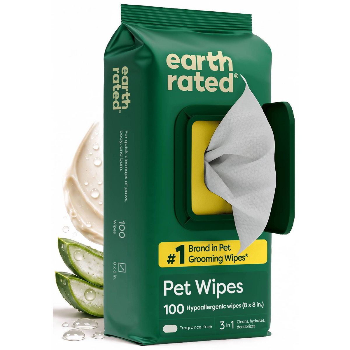 Earth Rated Thick Hypoallergenic Unscented Dog Grooming Wipes - 100ct