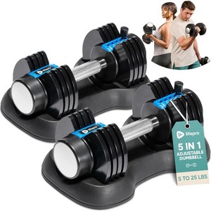 Lifepro 6-in-1 Adjustable Dumbbells - 25lb Compact Set/Single for