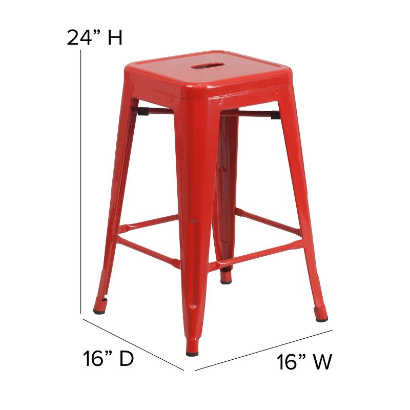 Emma and Oliver Commercial Grade 24"H Backless Metal Indoor-Outdoor Counter Stool w/ Square Seat, 5 of 13
