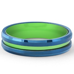 Pompeii3 Men's Brushed Blue Tungsten Green Aluminum Ring 6mm Wedding Band - 1 of 4