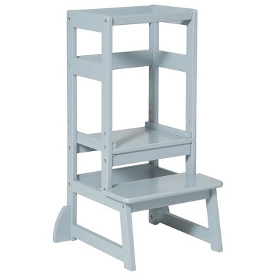 HOMCOM Kids Step Stool Adjustable Standing Platform Toddler Kitchen Stool  Grey