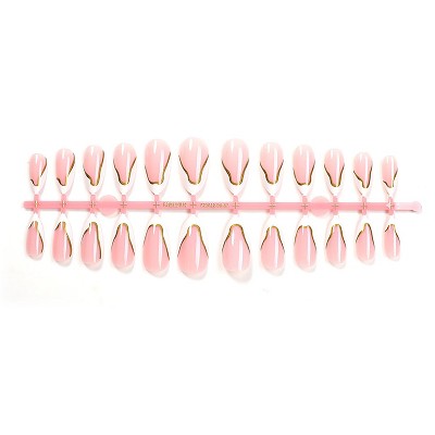 LOVELAY CREATIONS French Tip Glossy Press-On Nails with Gold Line Design