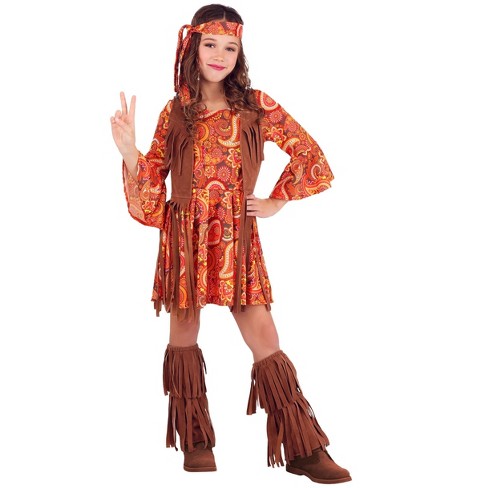 Halloweencostumes.com X Large Girl Fringe Hippie Girls Costume, Orange ...