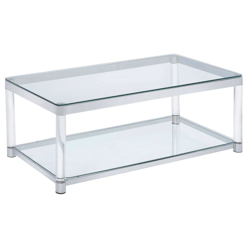 Anne Acrylic Coffee Table with Glass Top and Shelf Chrome - Coaster, 1 of 6