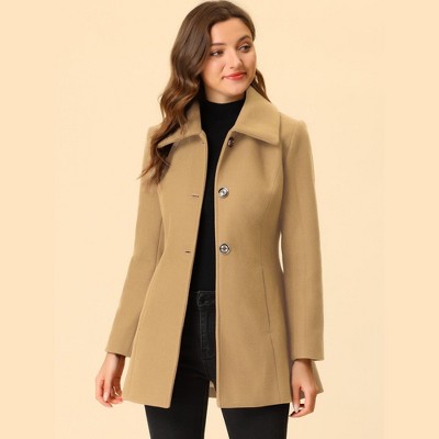 Женские куртки INSPIRE CHIC Women's Turn Down Collar A-Line Single-Breasted Winter Overcoat with Pockets Khaki Small — фото 2