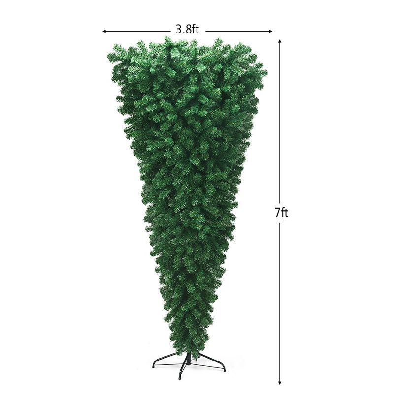 Costway 7Ft Unlit Upside Down Artificial Christmas Tree with 1000 Branch Tips Holiday, 3 of 11