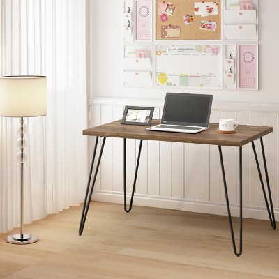 INFURNIC Desks Writing Workstation Computer Desk with Metal Accents Open Design for Space Saving, Brown, 23.75"*47.25"*30"