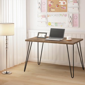 INFURNIC Desks Writing Workstation Computer Desk with Metal Accents Open Design for Space Saving, Brown, 23.75"*47.25"*30" - 1 of 4