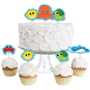 Big Dot of Happiness Under the Sea Critters - Dessert Cupcake Toppers - Baby Shower or Birthday Party Clear Treat Picks - Set of 24