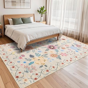 Floral Rug, Washable Low-Pile Rug for Kitchen & Hallway, Easy-Clean Non-Slip Mat to Enhance Comfort in Bedroom - 1 of 4