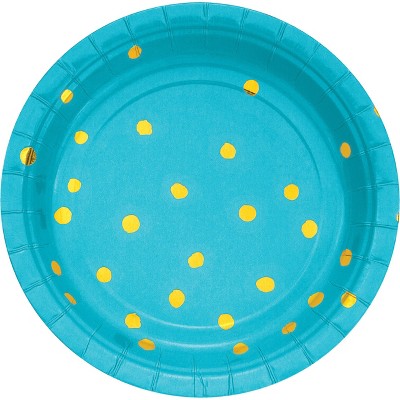 Bermuda Blue and Gold Foil Dot 7" Dessert Plates - 8ct
