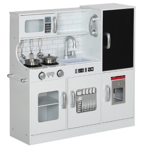 Whisen Kids Kitchen Playset Pretend Play Toy Kitchen with Play Phone, Chalkboard, Towel Rack, Ice Maker, Gift for Kids 3-8 Years - White - 1 of 4