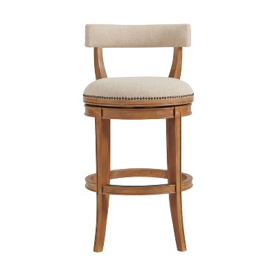 Weathered Brown and Beige Swivel Bar Stools with Nailhead Trim