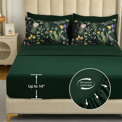 Der Rose BALHAM TRADE-Queen Size Comforter Set 7 Piece Dark Green Floral Lightweight All Season Bedding Dark Green-Queen 90"x90" — фото 7