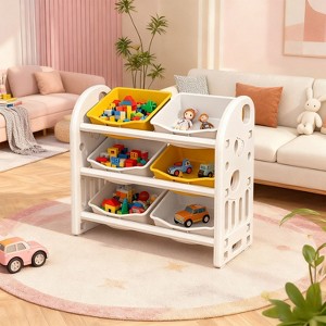 KTMBDW Kids Toy Storage Organizer with 6 Bins, Multi-functional Nursery Organizer Kids Furniture Set Toy Storage Cabinet Unit for Playroom, Bedroom - 1 of 4