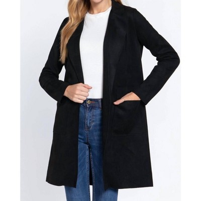 Women's Long Sleeve Open Front Faux Suede Jacket - Active Basic
