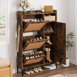 Shoe Storage Cabinet with 3 Flip-Down Drawers & 4-Tier Adjustable Shelves, Space-Saving Organizer for Entryway, Front Door - 1 of 4