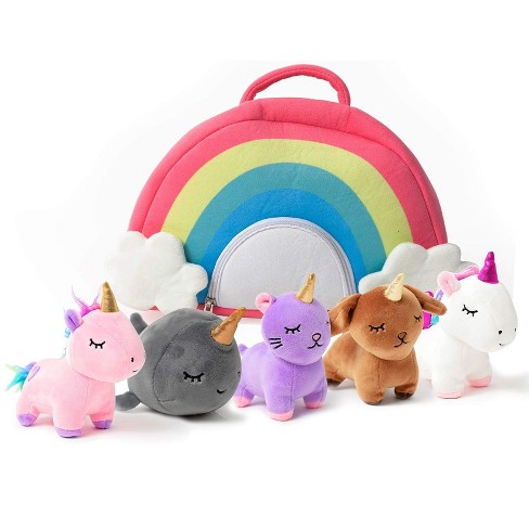 Vposyako 5 Pieces Unicorn Toys for Girls,1 Mommy Unicorn with 4  Babies,Unicorn Stuffed Animals Gifts for Girls 3 4 5 6 7 8 9 Years,Soft  Plush Unicorn