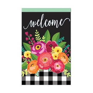 Evergreen Floral Welcome Check House Linen Flag 28 x 44 Inch Double Sided Durable Outdoor Flag - 1 of 1