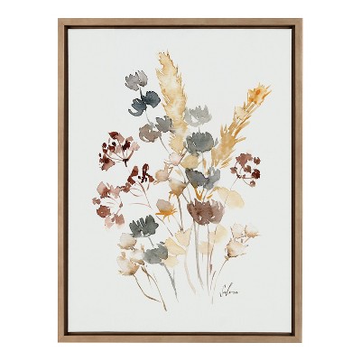 Wild Salvia Watercolor Floral Canvas with Gold Frame