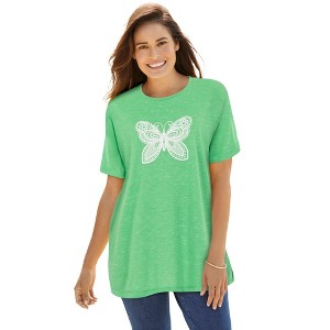 Woman Within Marled Cuffed-Sleeve Tee - 1 of 4