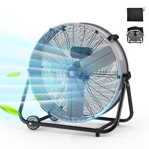 Etust 24" Industrial Drum Fan, High Velocity 3-Speed, 320W, 360° Swivel floor fan with 2 Wheels for Patio, Garage, Black - 1 of 4