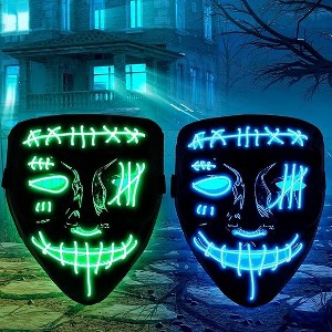 Whizmax [2PACK] Halloween Scary Mask LED Mask---LED Light Up Mask EL Wire Light Up - 1 of 4