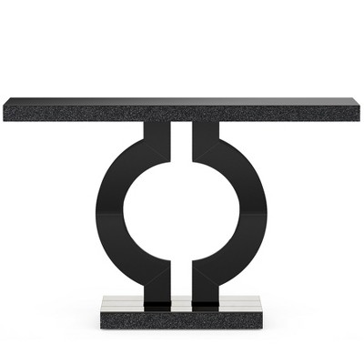 Lirago 43" Mirrored Console Table with O-Shaped Base-Modern Silver Sofa Table Easy Assembly Black