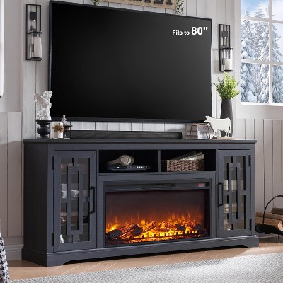 SinCiDo 36" Electric Fireplace TV Stand for 80 Inch TV, Farmhouse Media Console w/6 Shelves, 32" Tall Entertainment Center w/Storage