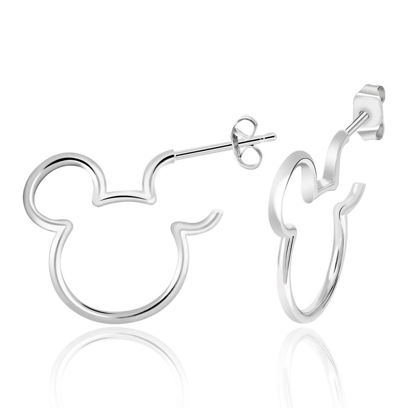 Disney Womens Mickey Mouse Sterling Silver Outline Small Hoop Earrings, 1 of 6