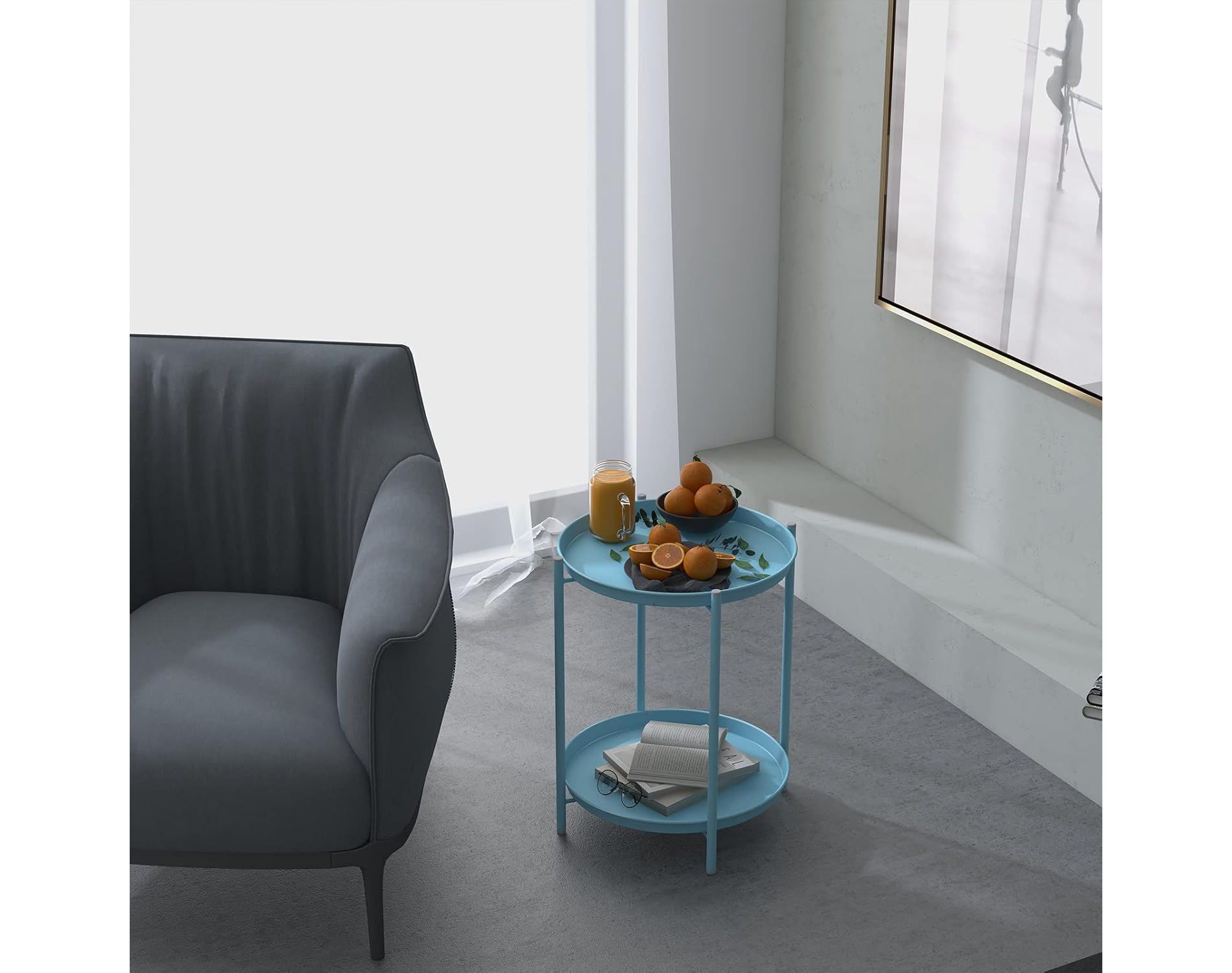 YARDGRACE Grand Patio Outdoor Side Table 2-Tier End Table Round Accent Table Peacock