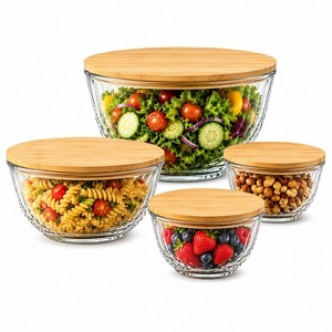 Sorbus 4-Piece Glass Diamond Textured Bowl Set with Airtight