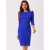Allegra K Women's Crewneck 3/4 Sleeve Floral Lace Hidden Zipper Bodycon Dress - 3 of 4