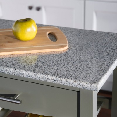 Gray Granite Top Kitchen Cart with Wine and Spice Rack