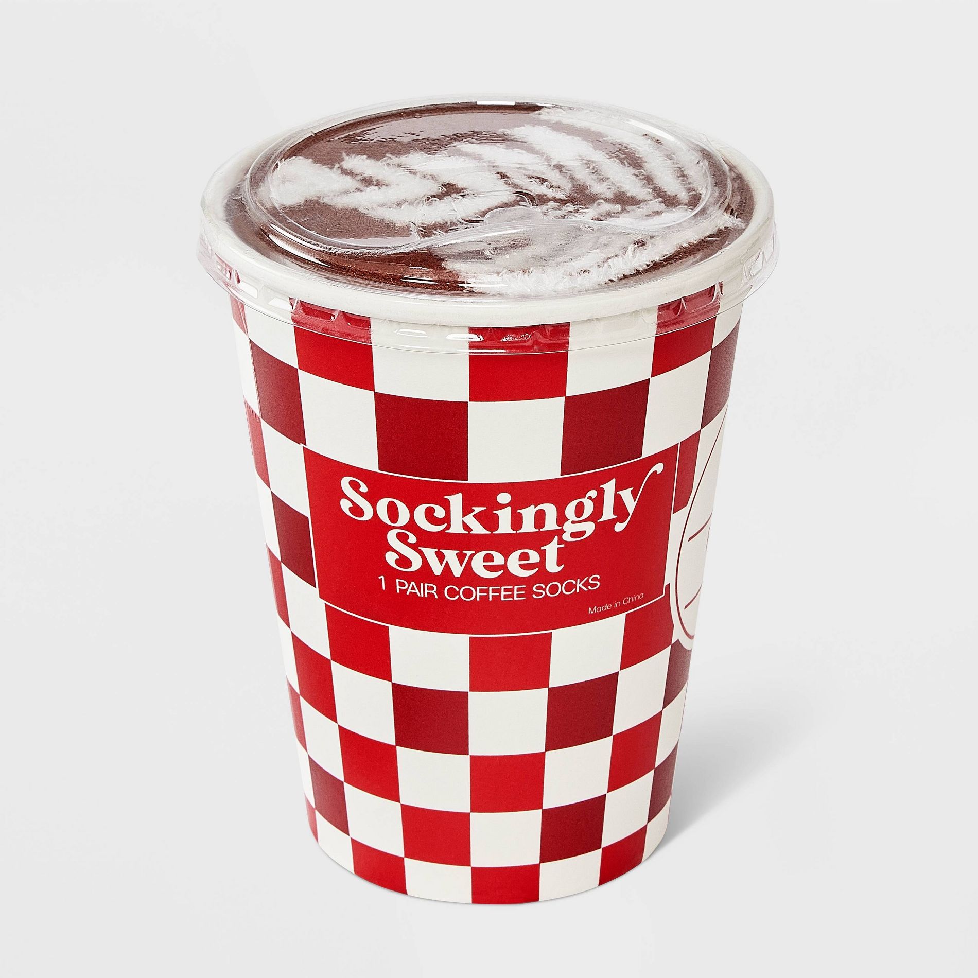 Women's Coffee Christmas Crew Socks - Brown/Ivory 4-10