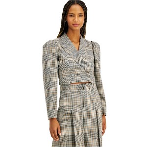 I.N.C International Concepts Womens Plaid Double Breasted Blazer Jacket, Beige, Medium - 1 of 1