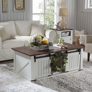 Farmhouse 48" Lift Top Coffee Table with Sliding Groove Barn Door, Coffee Table for Living Room - 1 of 4