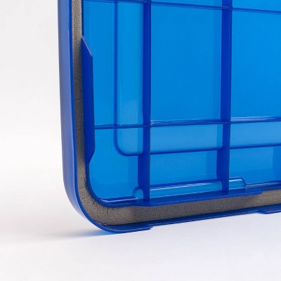 19 Quart Clear Plastic Stackable Storage Bins with Blue Lids